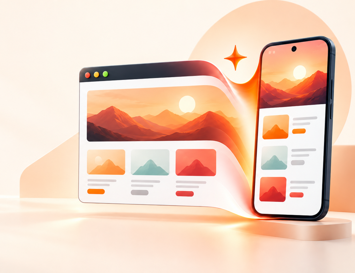 A website interface transforming into an Android phone app